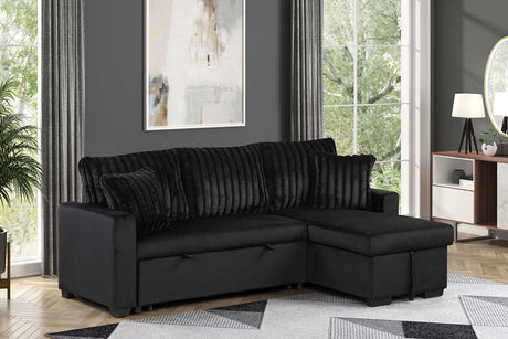 main view of Nori black upholstered sectional sofa with pull-out bed