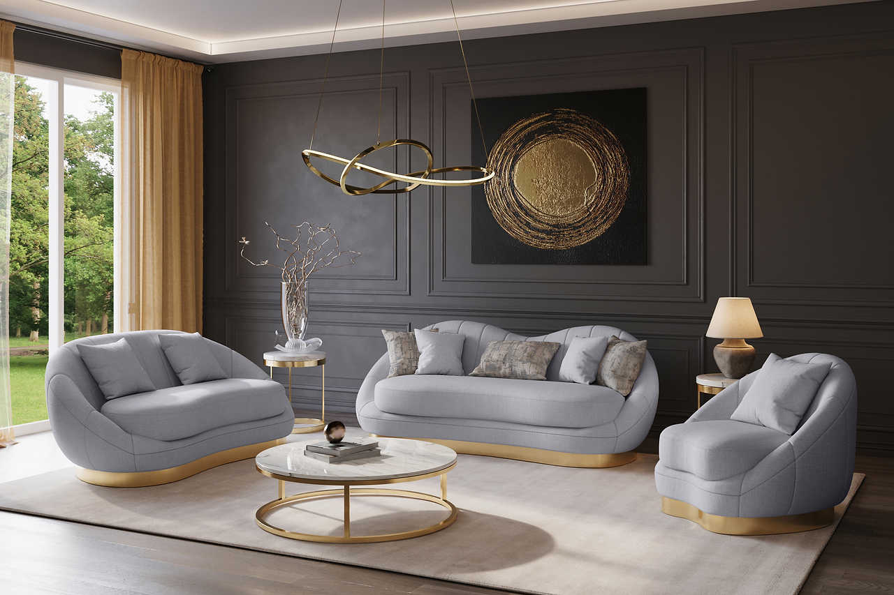 main view of Olena Dove Grey Living Room Set furniture