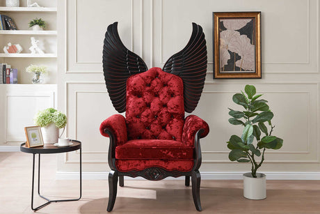 Lucifur Red 64 inch Tall Accent Chair front angle in premium fabric