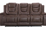 Front view of Galaxy Recliner with brown performance fabric