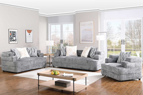 Front view of Stepso Charcoal Boucle sofa and loveseat set