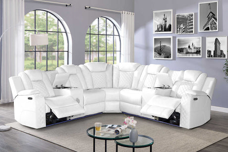Eclipse sectional left arm facing power recliner in white air leather