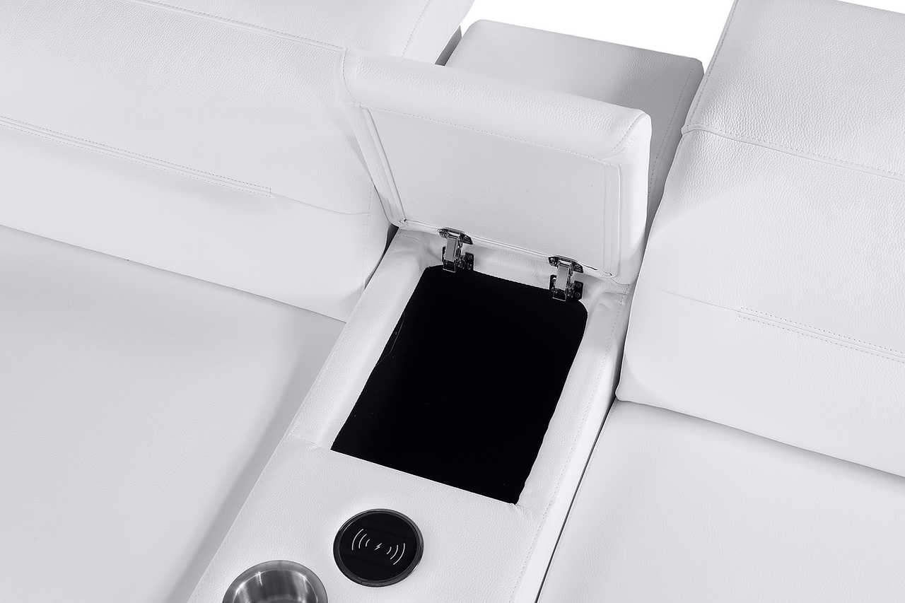 Center console with cup holders on white sectional