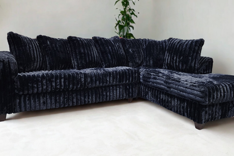 Gia Black 2-Piece Sectional sofa front view with black fabric upholstery