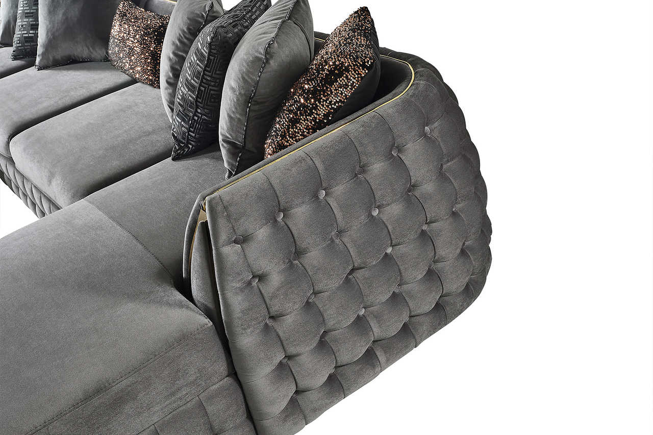 side angled view of Sicilya Grey Sectional sofa