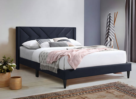 Dona Black Upholstered Panel Full Bed front view with panel headboard