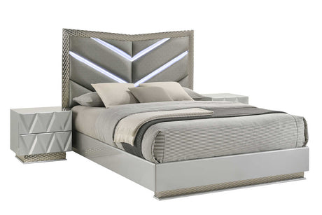 bedroom view of Vera Gray Upholstered LED Platform Bedroom Set bed
