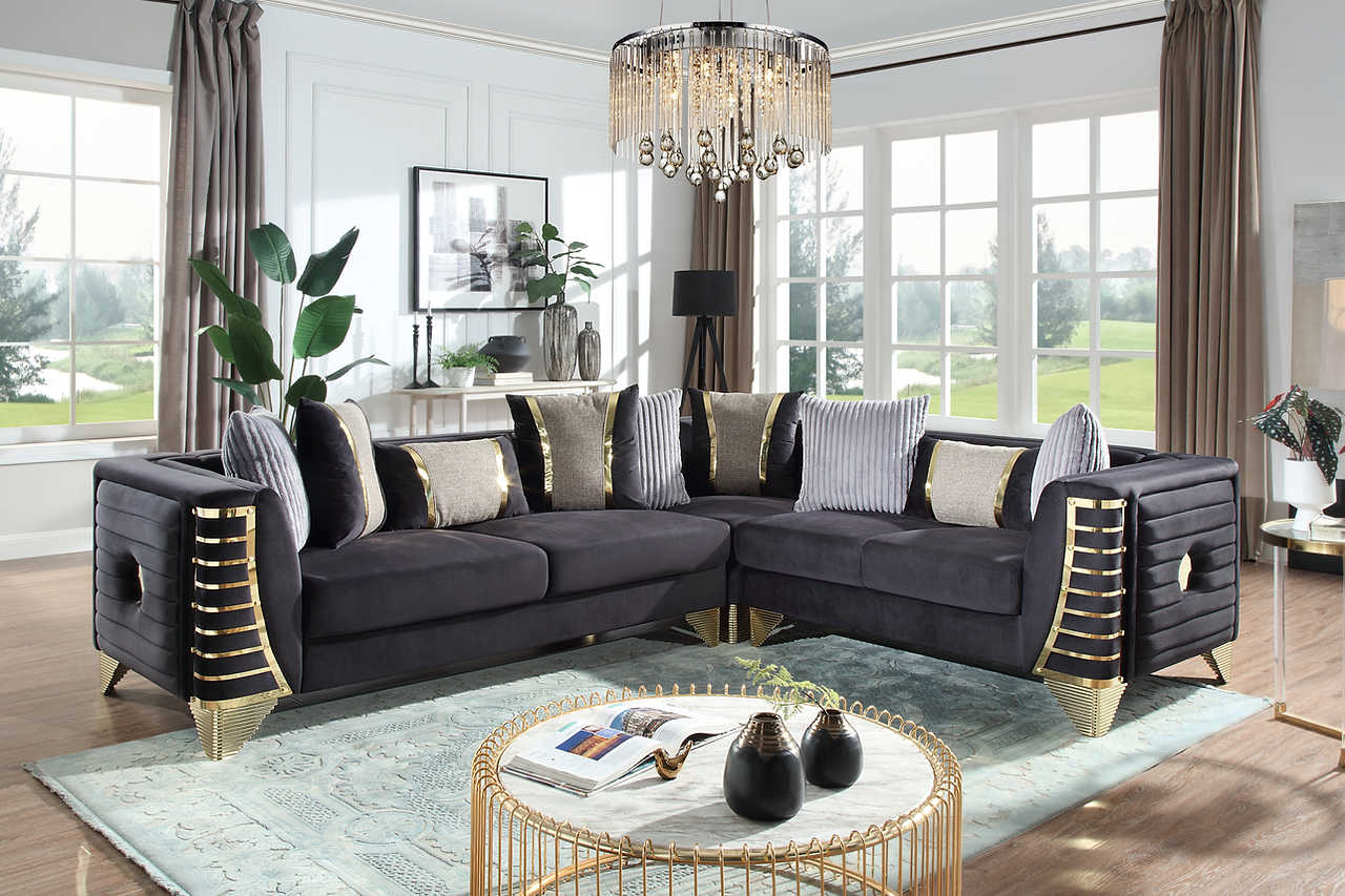 front view of Donovan Black 3-Piece Sectional Sofa