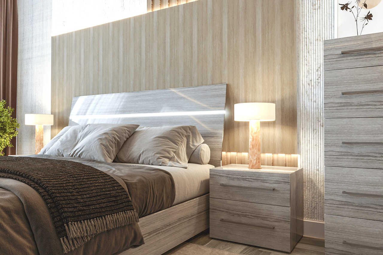 Side view of Mia Gray LED Italian bedroom furniture