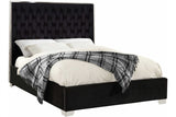 Side angle of Rose Black Upholstered Tufted Queen Bed showing tufted details