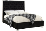 Rose Black Velvet Upholstered Platform King Bed close-up detail of velvet upholstery and chrome accents