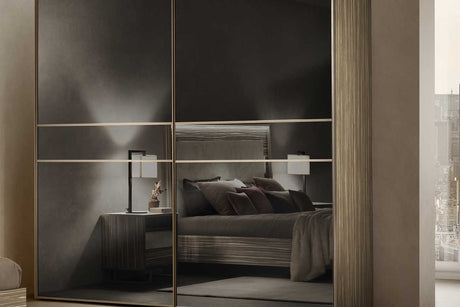Luce Beige Nightstand with champagne metal legs and high gloss finish