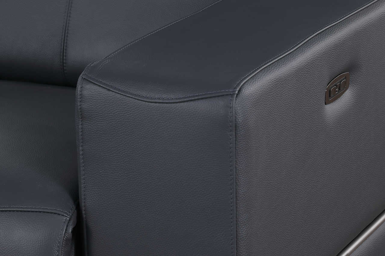 Close-up of dark navy Italian leather upholstery