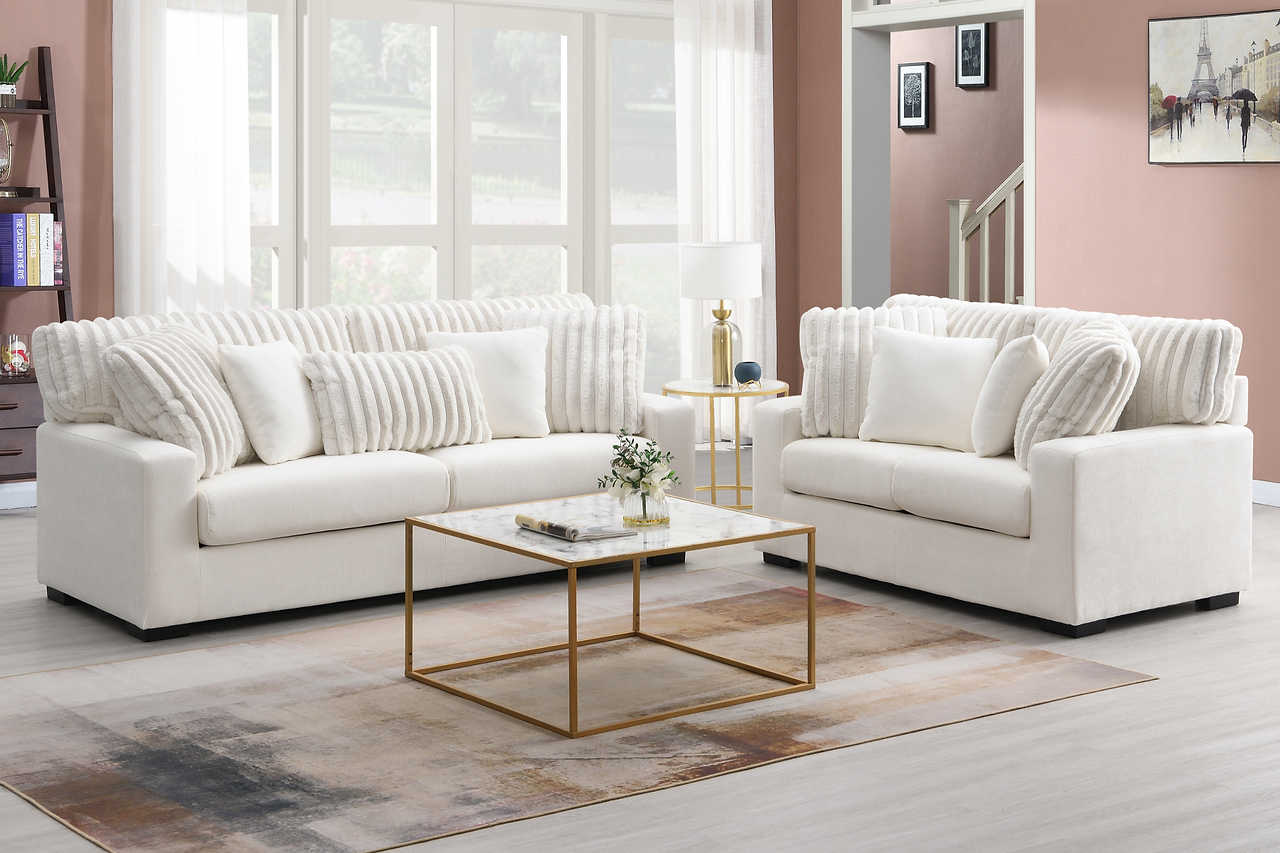 side view of Tarra Ivory Fabric Living Room Set furniture