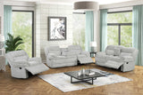 Reclining loveseat with cupholders and console in grey fabric