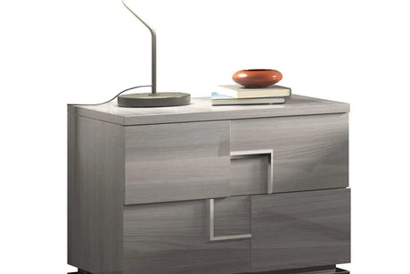 Infinity Gray modern two-drawer nightstand front view