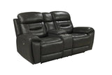 Living room set showing both sofa and loveseat in grey faux leather