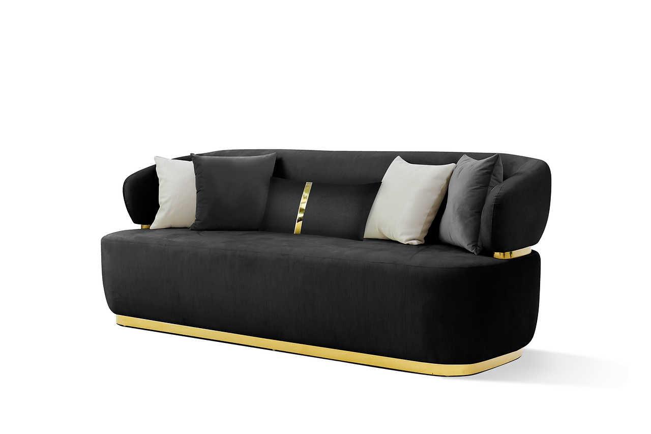 Detail of black velvet fabric and gold metal frame
