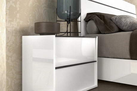 Luna White Extra Nightstand front view with high gloss lacquer finish