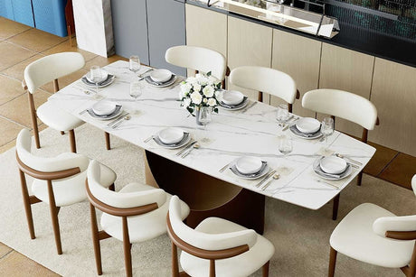 Aman glossy white dining table tabletop close-up
