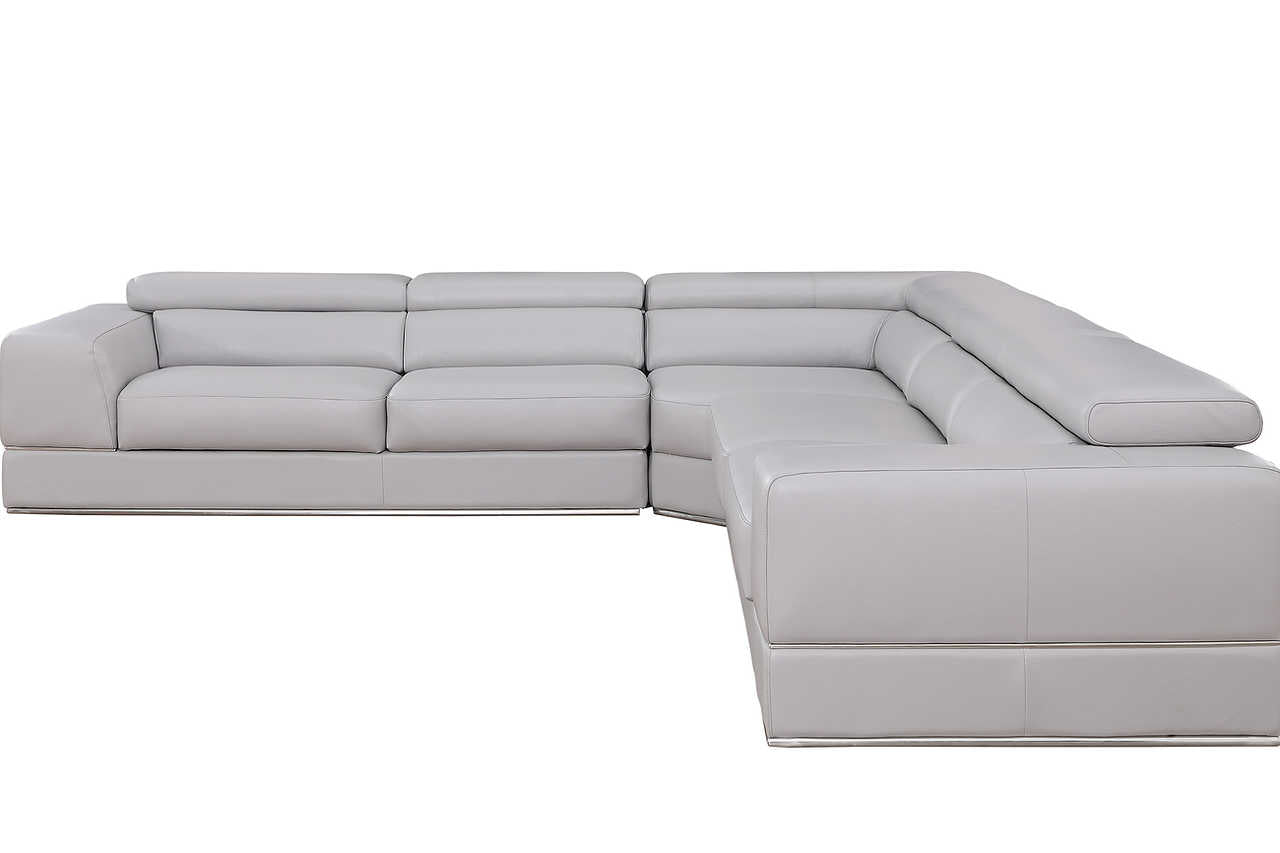 Living room setting with Pella Light Grey Leather Sectional