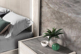 Christine Beige Upholstered LED Bedroom Set with LED lighting detail