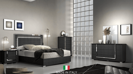 Antonella Black Modern Contemporary High Gloss Lacquer Wood LED Italian Bedroom Set - Front view