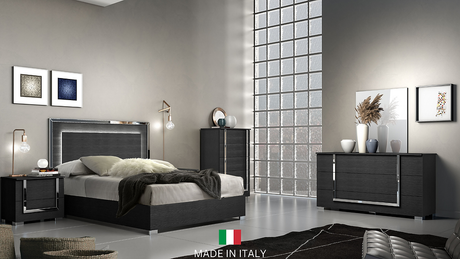 Antonella Black King Panel Bed front view showing panel headboard