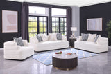 Stepso Cream Boucle Living Room Set front angle view of sofa, loveseat, and chair