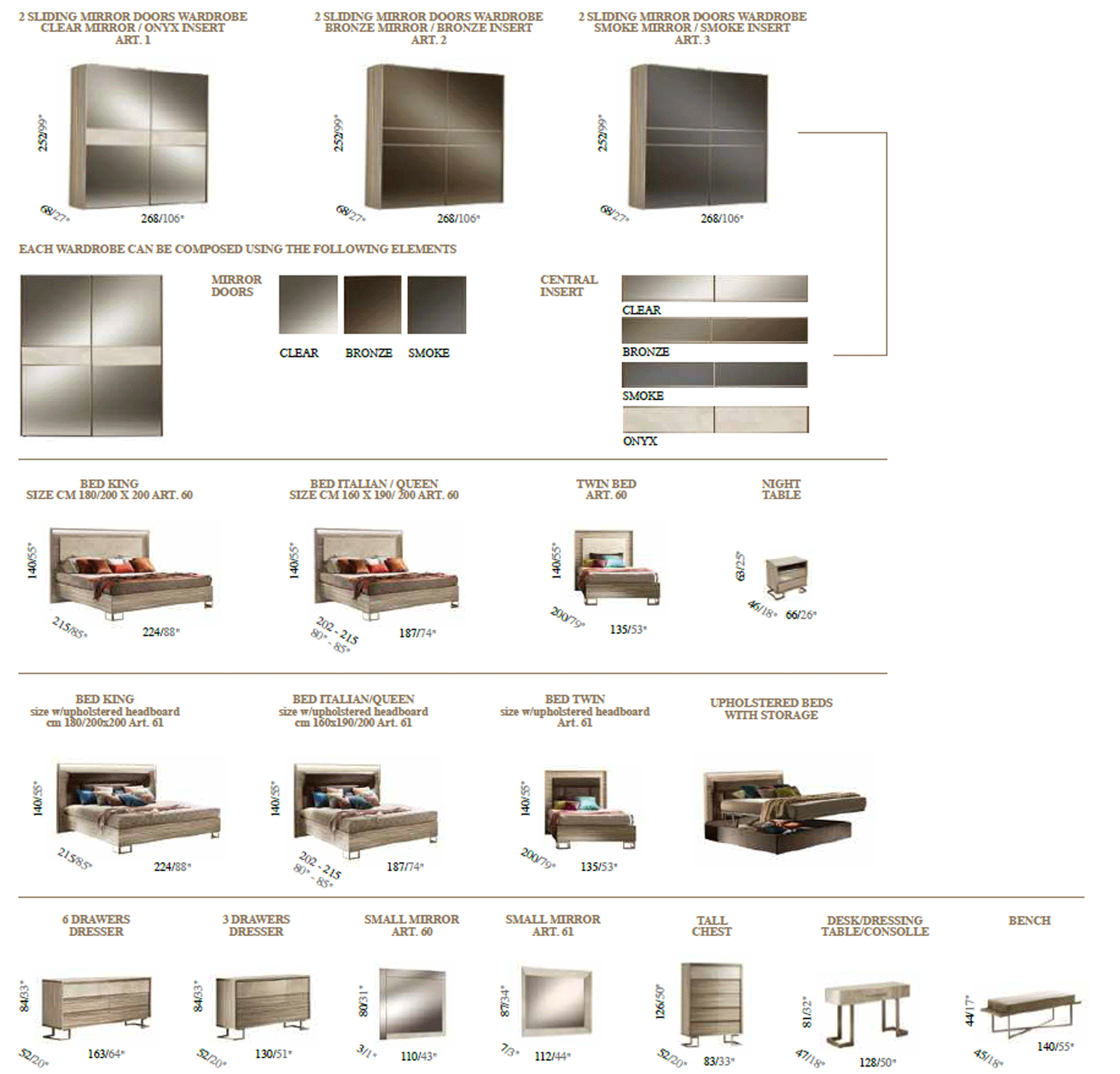 Luce Beige LED Italian Bedroom Set