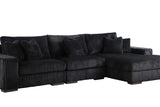 Side view of Comfy Black 3-Piece Upholstered Sectional Sofa showing soft pin stripe black upholstery