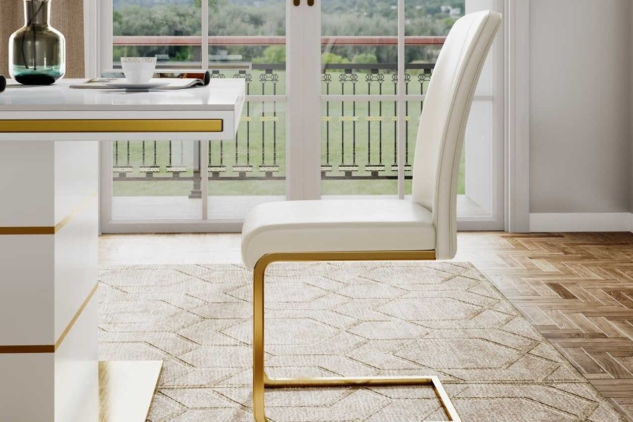 Side view of Uno beige gold dining chair