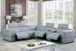 Franco light blue Italian leather sectional sofa front view