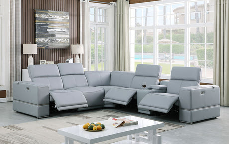 Franco light blue Italian leather sectional sofa angled view