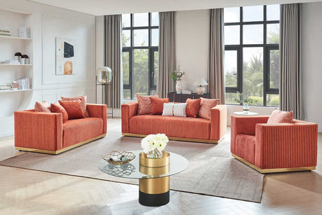 Main view of Alisha Rust sofa and loveseat set in rust color