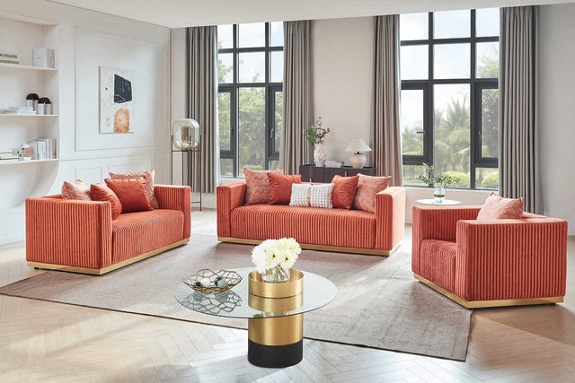 Main view of Alisha Rust sofa and loveseat set in rust color