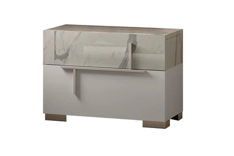 Sunset II white nightstand with marble top and two drawers front view