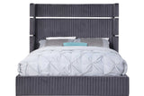 Side view of Aspen velvet upholstered queen platform bed