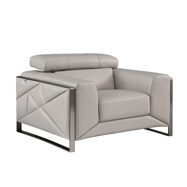 Side angle of Giorgio Light Gray Italian Leather Sofa