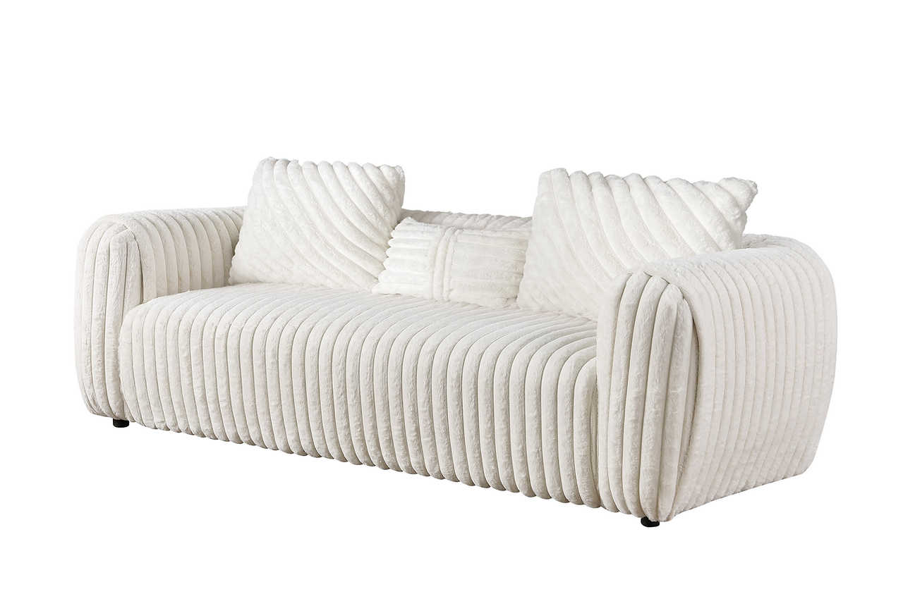 Detail of Eli White Stripe Fabric upholstery