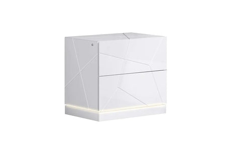 Lea White high gloss pine wood nightstand showing two drawers