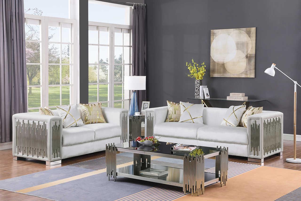 Side view of Token White Velvet Loveseat