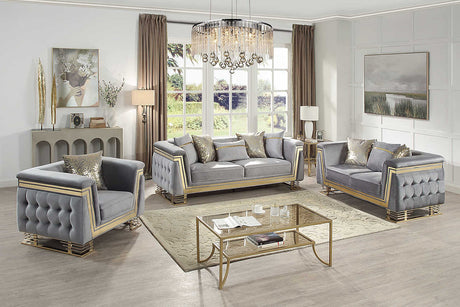 Main view of Ashton Grey Gold Upholstered Sofa and Loveseat set