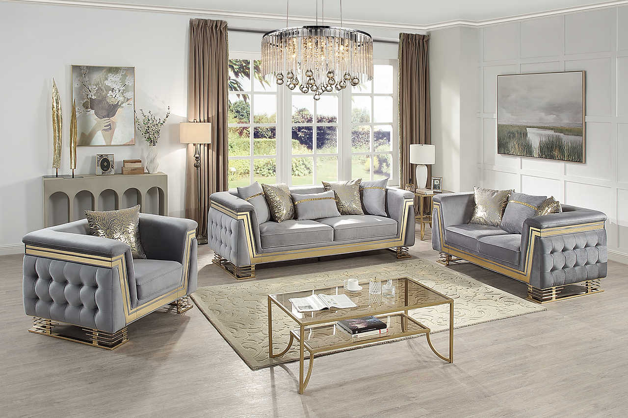 main view of Ashton Grey Gold Upholstered Living Room Set furniture