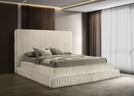 Micah Cream Upholstered Platform King Bed angled front view