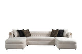 Brooklyn Cream Fabric Tufted Sectional sofa in living room setting