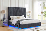 Side angle of Belinda Grey Upholstered LED Queen Bed with USB ports