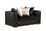 Side angle of Konya Black Gold Velvet armchair