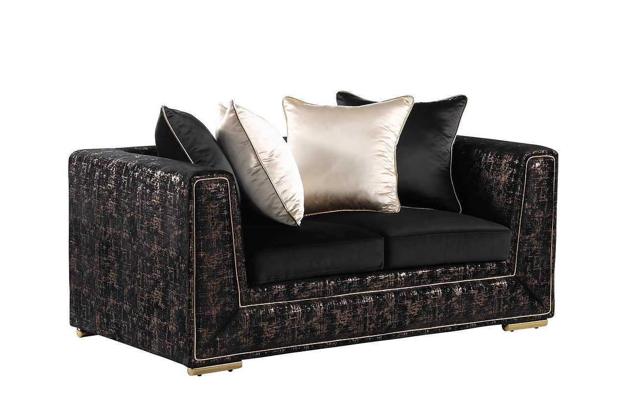 Side angle of Konya Black Gold Velvet armchair