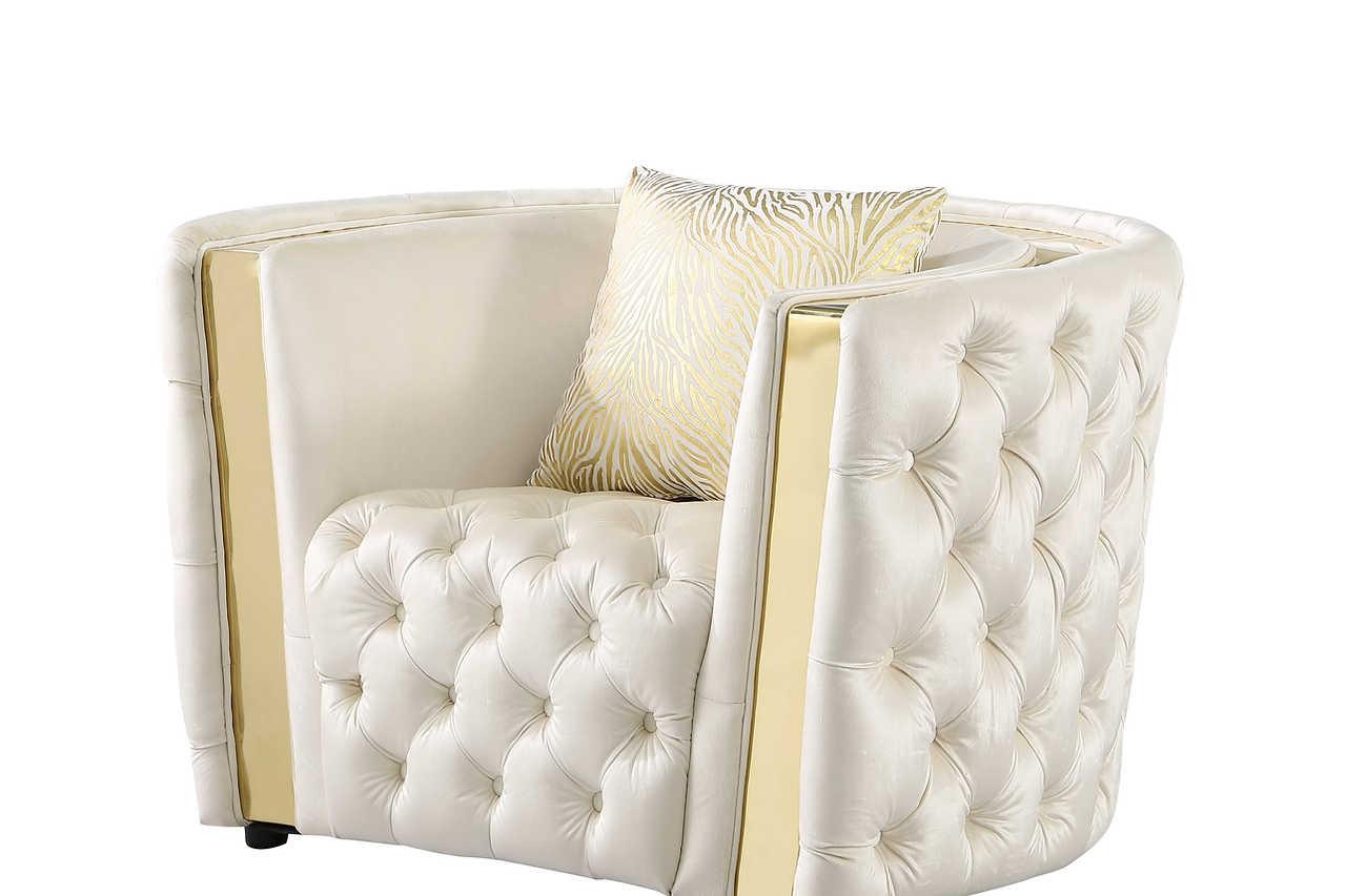 Roka White Tufted Reclining Living Room Set detailed tufted upholstery